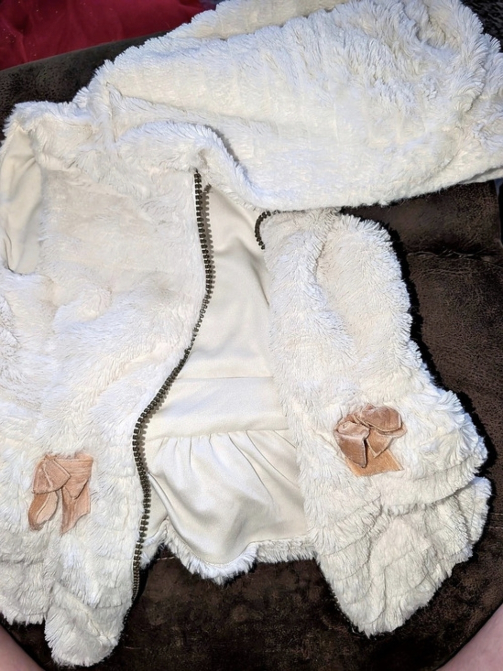 Hooded Little Lass Toddler Girls Faux Fur Vest with Bows